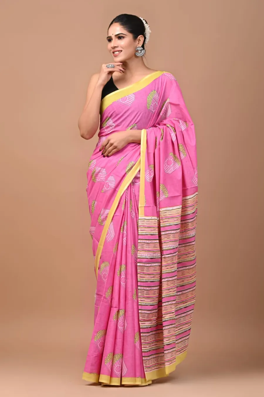 Beautiful Hand Block Printed Pure Cotton Mulmul Sarees
